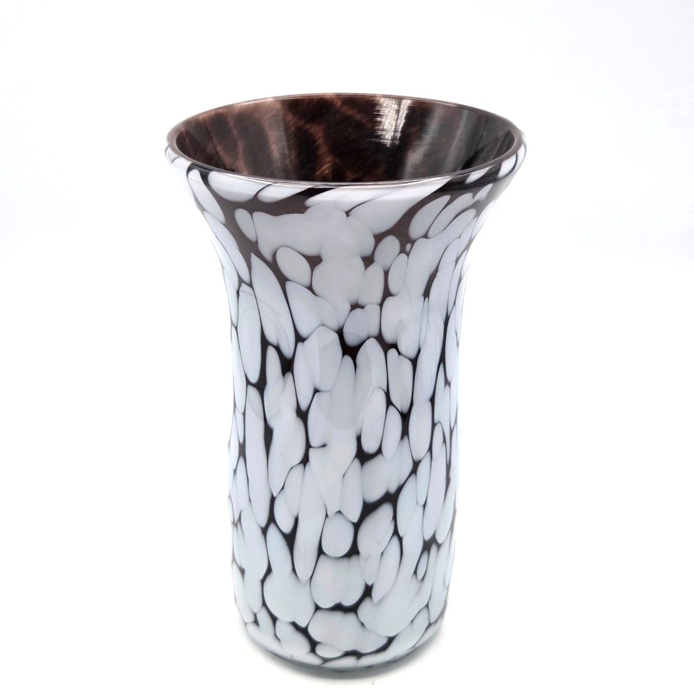 Mid Century Modern Dark Brown and‎ White Tortoise Shell Art Glass Vase